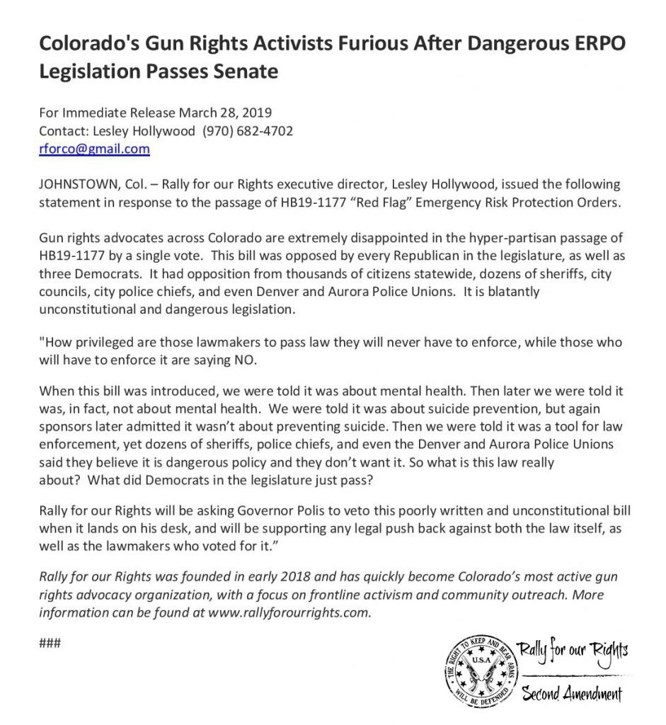 ERPO Red Flag Passes Colorado Senate Rally for our Rights 